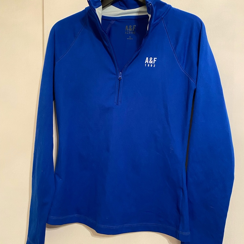Abercrombie & Fitch Women's Blue and Yellow Quarter-Zip Activewear, Medium